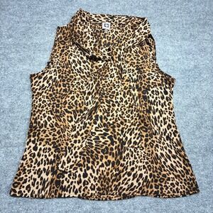 Anne Klein Women's Leopard Animal-Print Tie-Neck Sleeveless Top Blouse‎